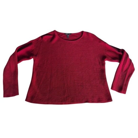 Eileen Fisher Woman's Sz XS Dark Red Ribbed Knit Top Organic Linen Cotton Blend - Picture 7 of 8
